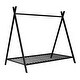 preview thumbnail 5 of 9, Black Twin Size Metal House Tent Floor Play Bed with Slat for Kids, Girls and Boys