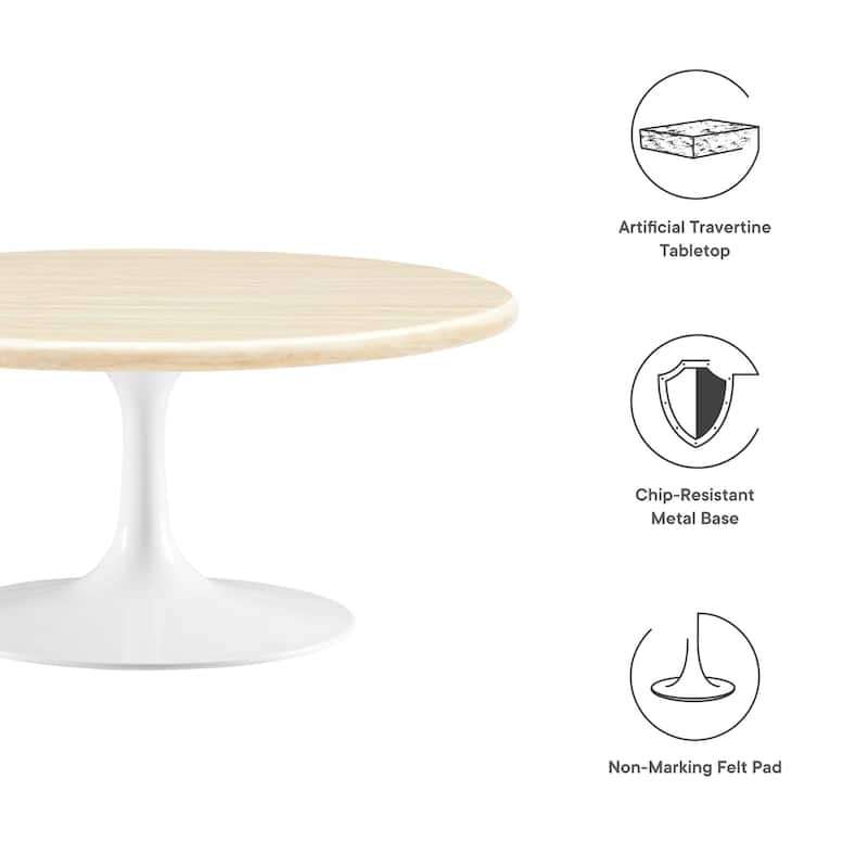 Lippa 36" Round Artificial Travertine Coffee Table