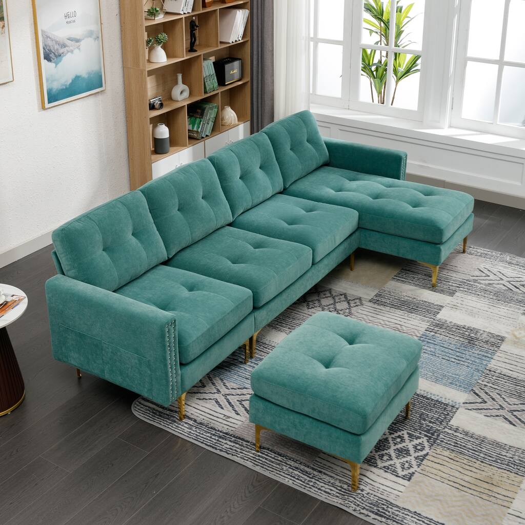 Elegant Large L-Shape Sectional Sofa Modular Sofa Sectional with Movable Ottoman for Living Room, Apartment, Office