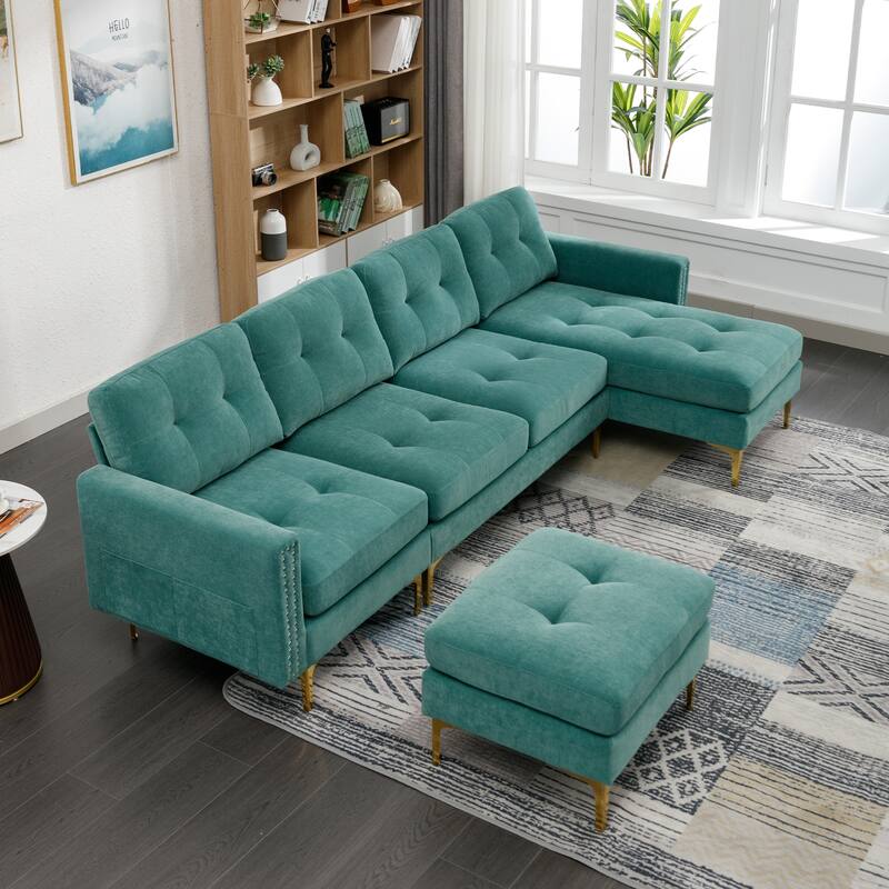 LShape Convertible Sectional Sofa Couch with Movable Ottoman Bed