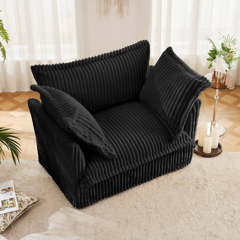 Corduroy Upholstered Armchair with Washable Covers, Deep Seat Single Couch Chair with Large Pillows, Small Space Reading Chair