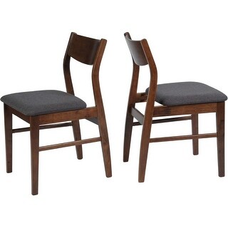 Set of 2 Mid Century Modern Solid Wood Dining Chairs with Dark Grey ...