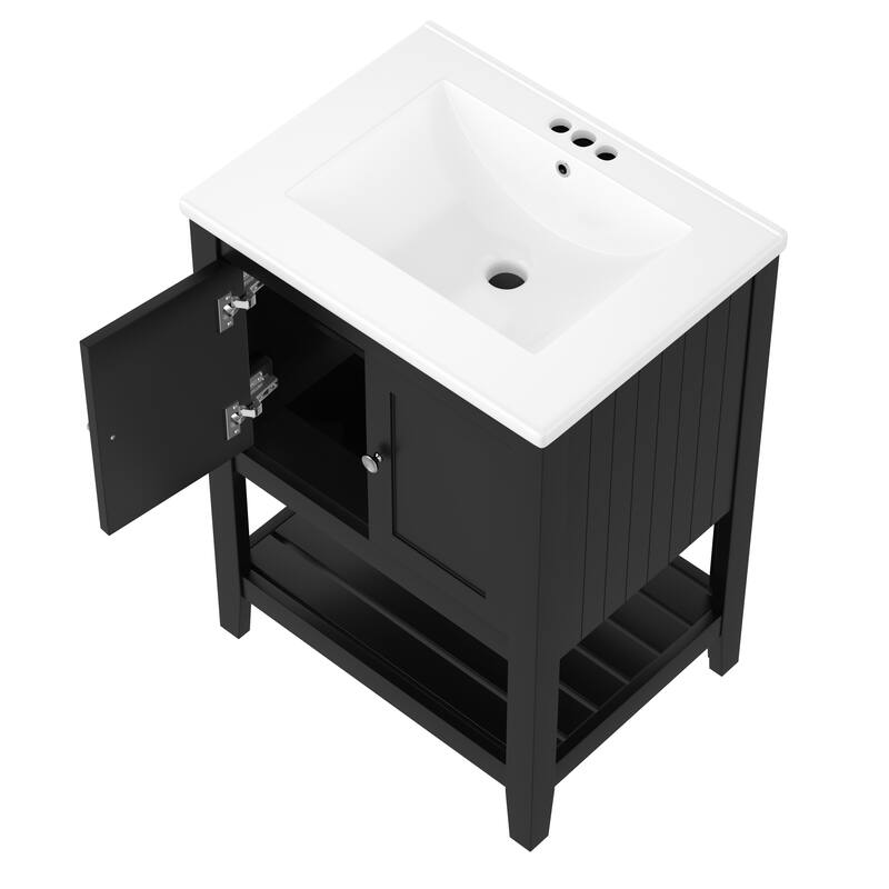 Bathroom Vanity with Sink, Small Storage Cabinet with 2 Soft Closing Doors, Sink Vanity with Solid Wood Frame