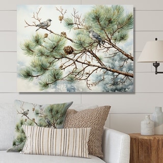 Designart "Bird On Pine Tree I" Floral Canvas Wall Art - Bed Bath ...