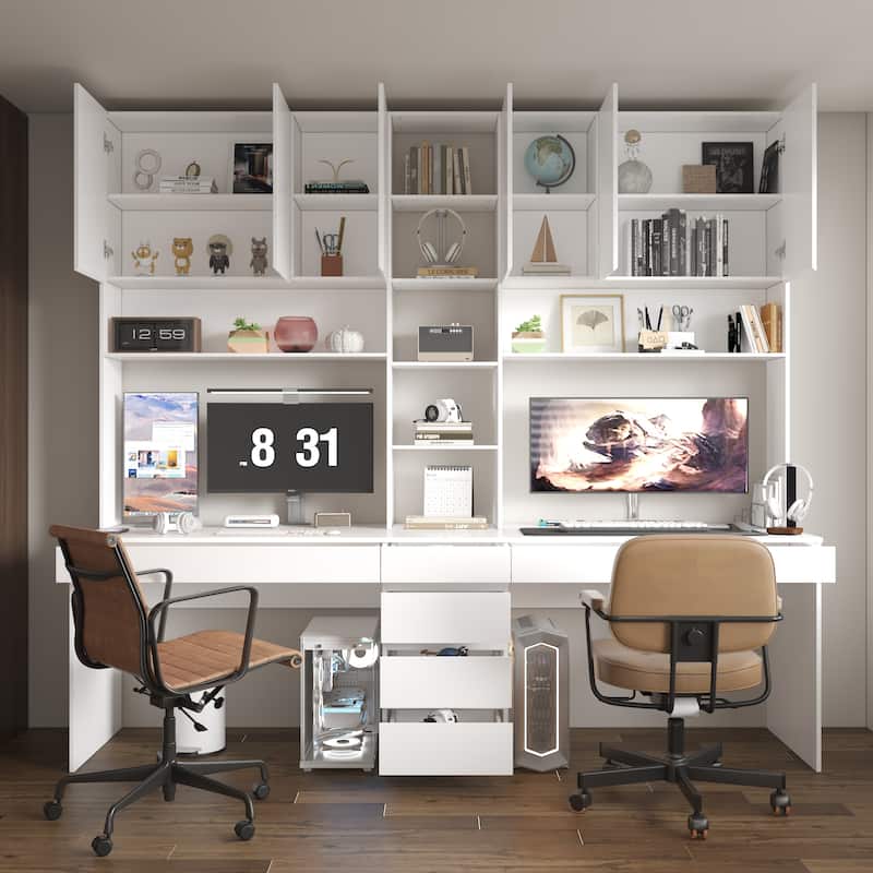 Dual-Person Modern Workstation Spacious White Gaming and Office Desk