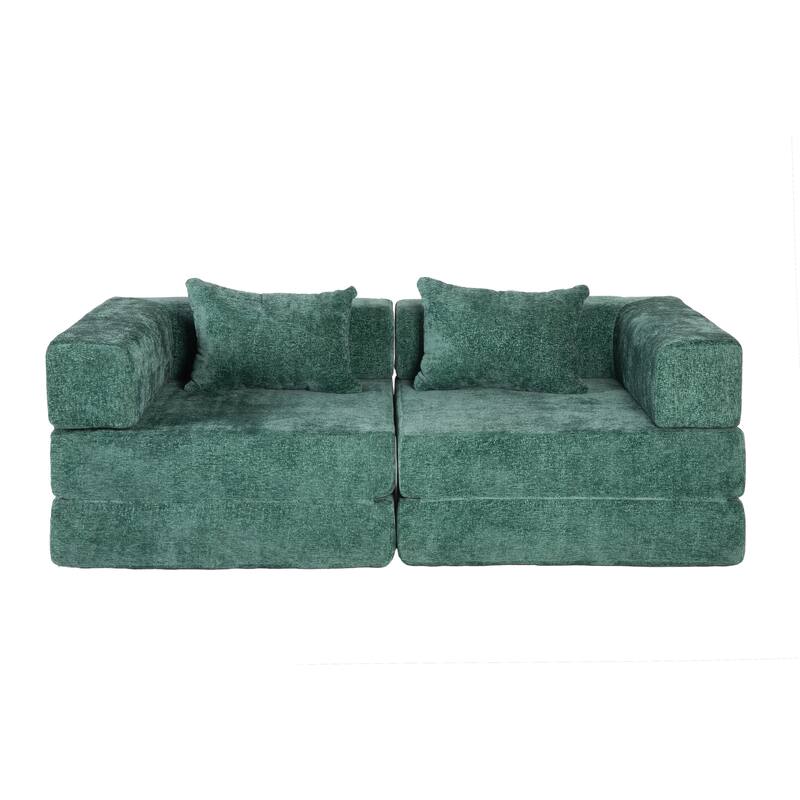 2-in-1 Foldable Sofa Bed Floor Sofa Couch with Armrests, Convertible Lounge Sofa for Living Room Bedroom