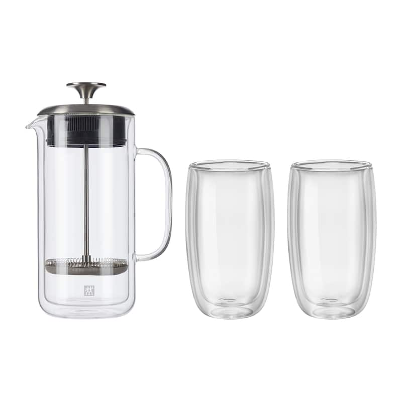 ZWILLING Sorrento Double Wall French Press and Latte Glass - Clear - 27-oz - Clear - 27-oz