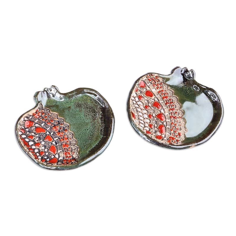Novica Handmade Vibrant Green Pomegranate Ceramic Catchalls (Pair)