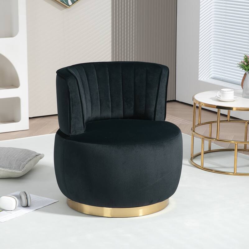 360 Degree Swivel Cuddle Barrel Accent Sofa Chairs, Round Armchairs with Wide Upholstered, Fluffy Velvet Fabric Chair - Black