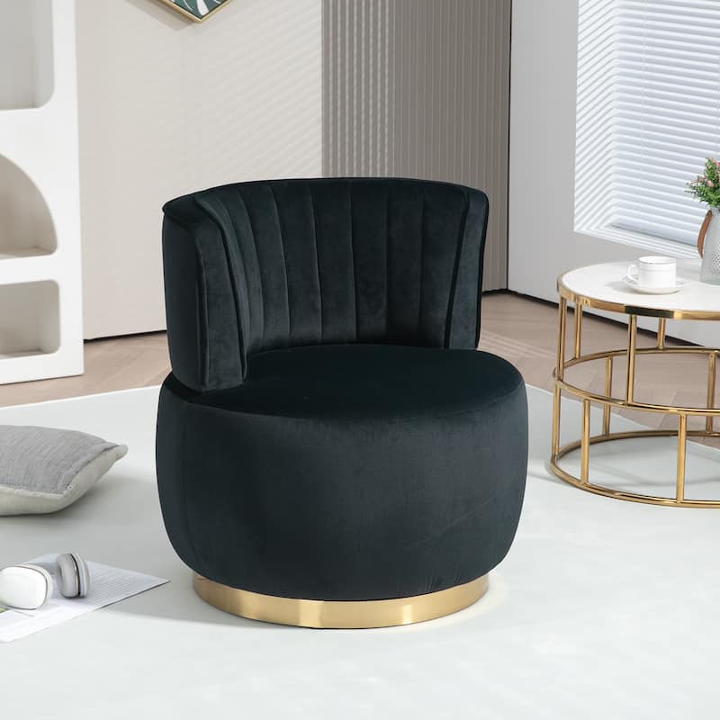 Black Modern 25.2" Upholstered 360° Swivel Barrel Chair with Wide Upholstered and Sturdy Hardwood Frame - Black
