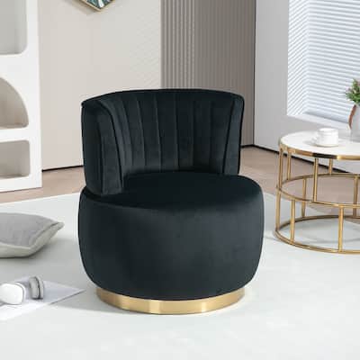 Black Modern 25.2" Upholstered 360° Swivel Barrel Chair with Wide Upholstered and Sturdy Hardwood Frame