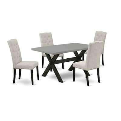 HomeStock 5-Piece Rectangle Natural Oak Finish Solid Wood Top Dining Table with 4 Upholstered Chairs with Lattice Back