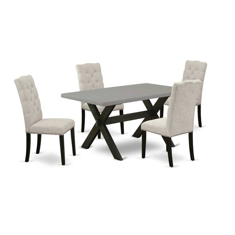 HomeStock 5-Piece Rectangle Natural Oak Finish Solid Wood Top Dining Table with 4 Upholstered Chairs with Lattice Back