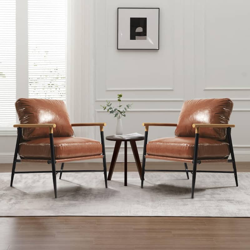 2 Set Upholstered Accent chair Club Chair for Living Room - X Leg - Brown Leather