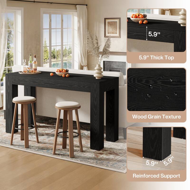 63" Long Bar Table, Wooden Counter Height Bar Table
