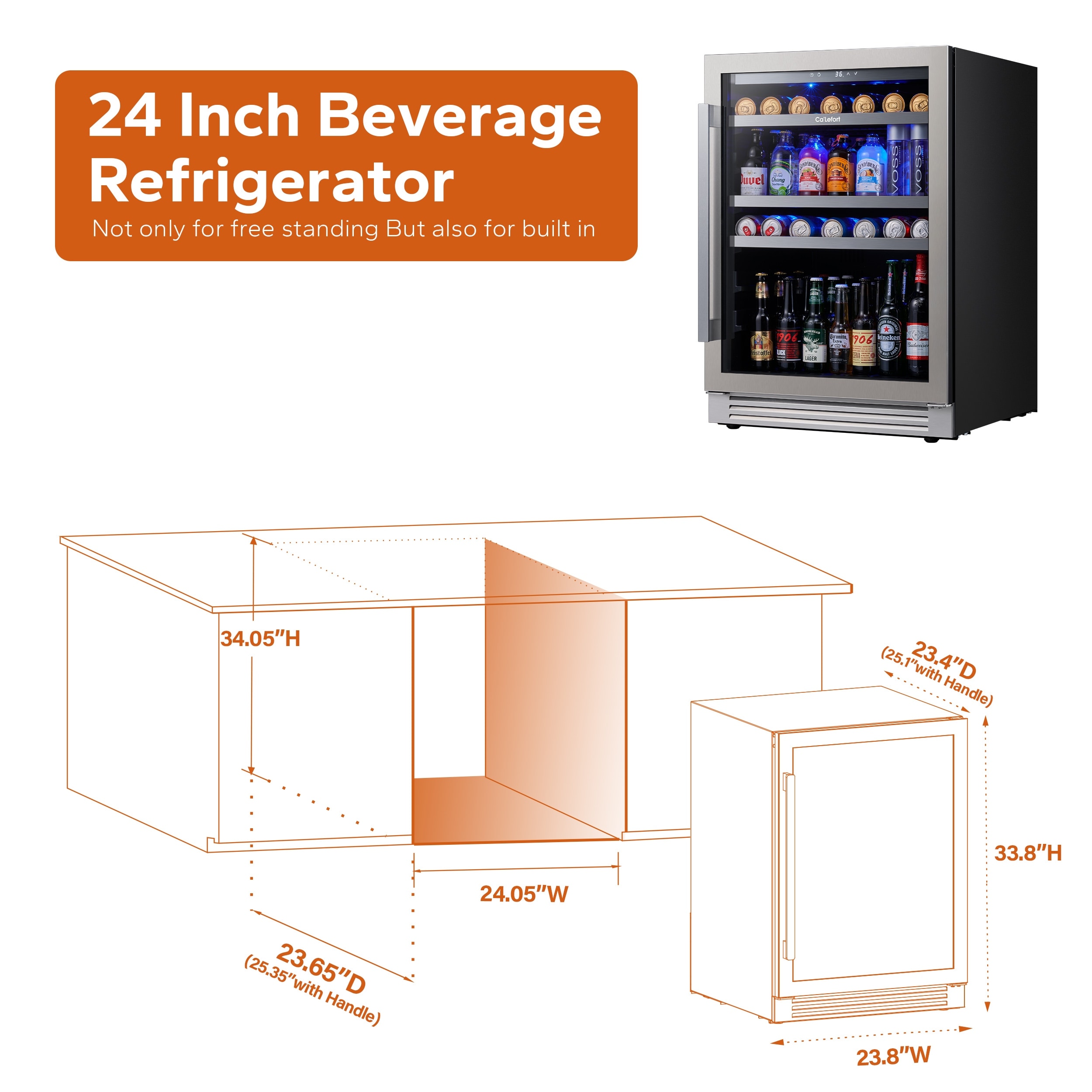 Ca'Lefort 15 inch Wide 100 Can Beverage Refrigerator, Freestanding or Built  in