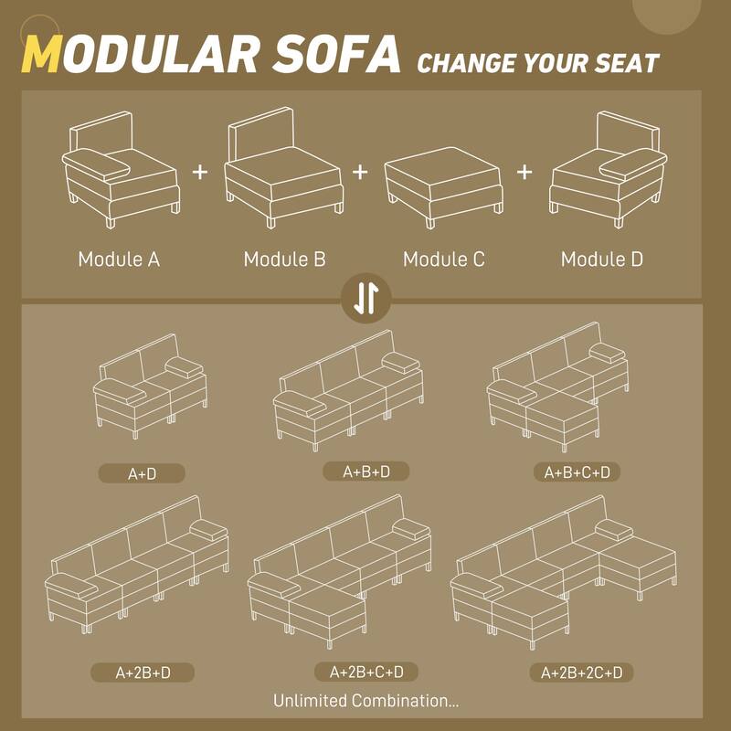 Modular Sectional Sofa Right Facing Armchair with Wood Legs and Pocket Spring, Cream White