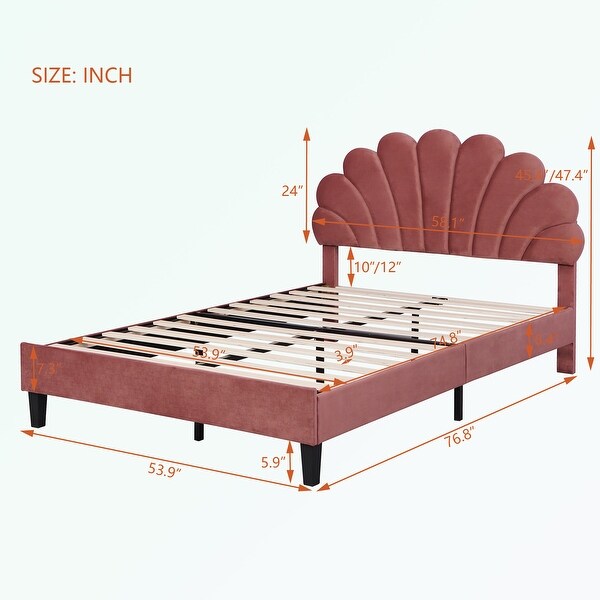 Upholstered Platform Bed with Flower Pattern Velvet