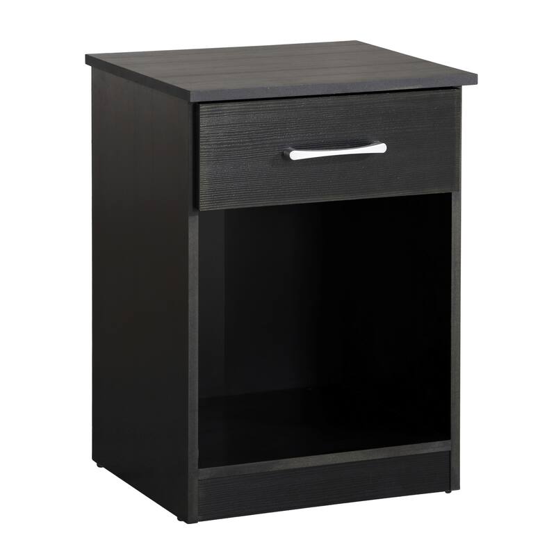 1-Drawer Nightstand with Open Shelf - 24" - Black