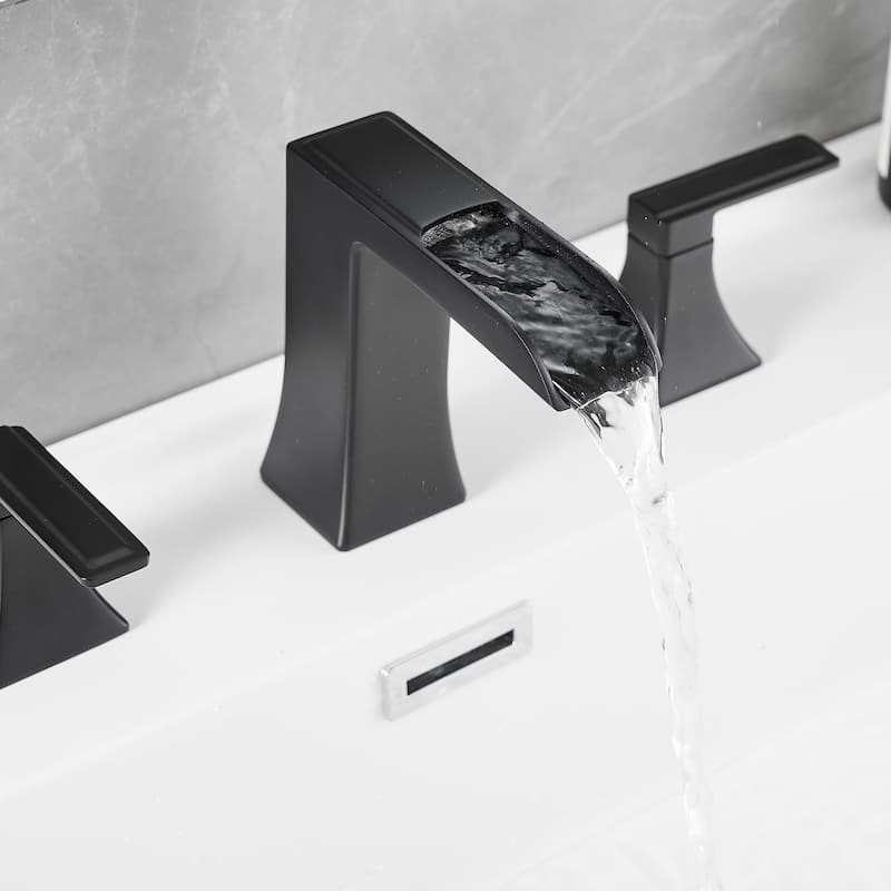 Double Handle Three-Hole Bath Waterfall Faucet with Drain