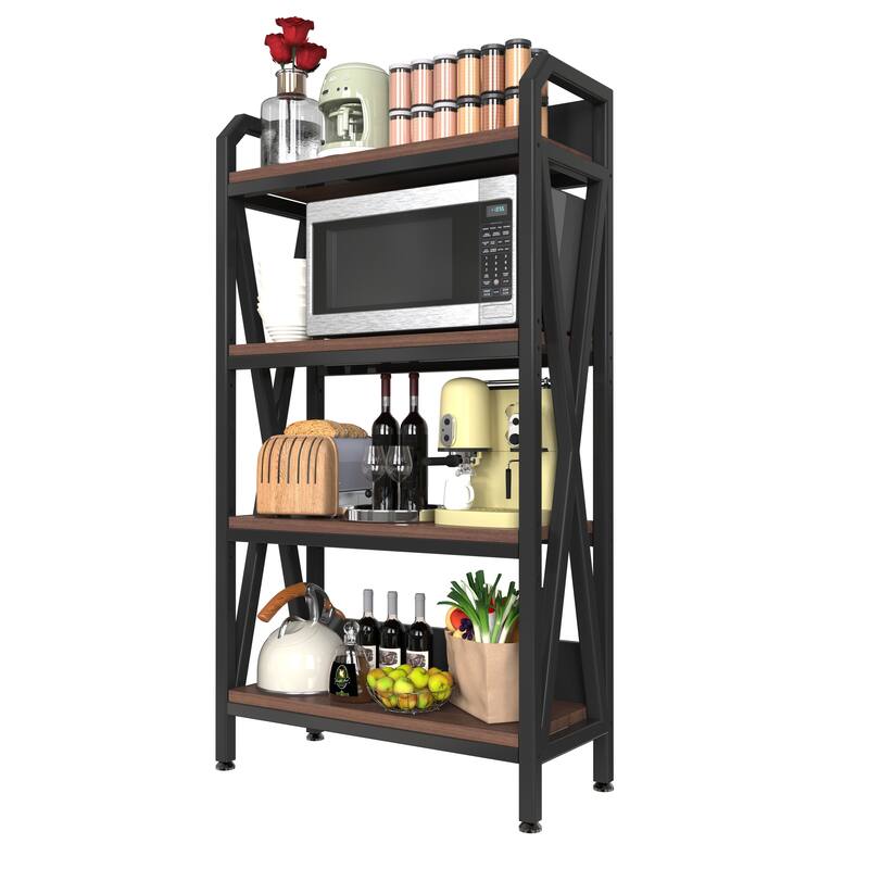 56.30" Bakers Rack 4-Level Storage Shelves Metal and Wooden Kitchen Shelves, Kitchen Organizers and Storage