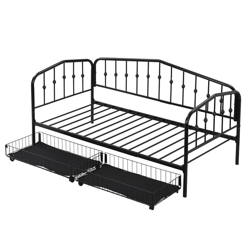 HomeRoots Black Metal Twin Bed Frame With Drawers
