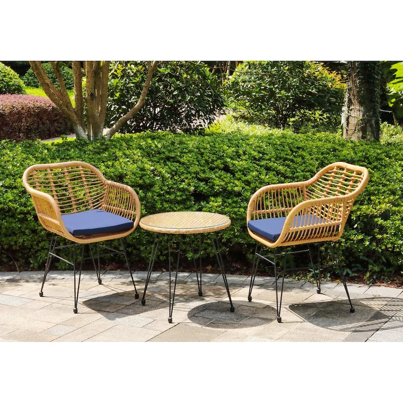 Crescent 3-Piece Outdoor Wicker Patio Bistro Set with Cushions