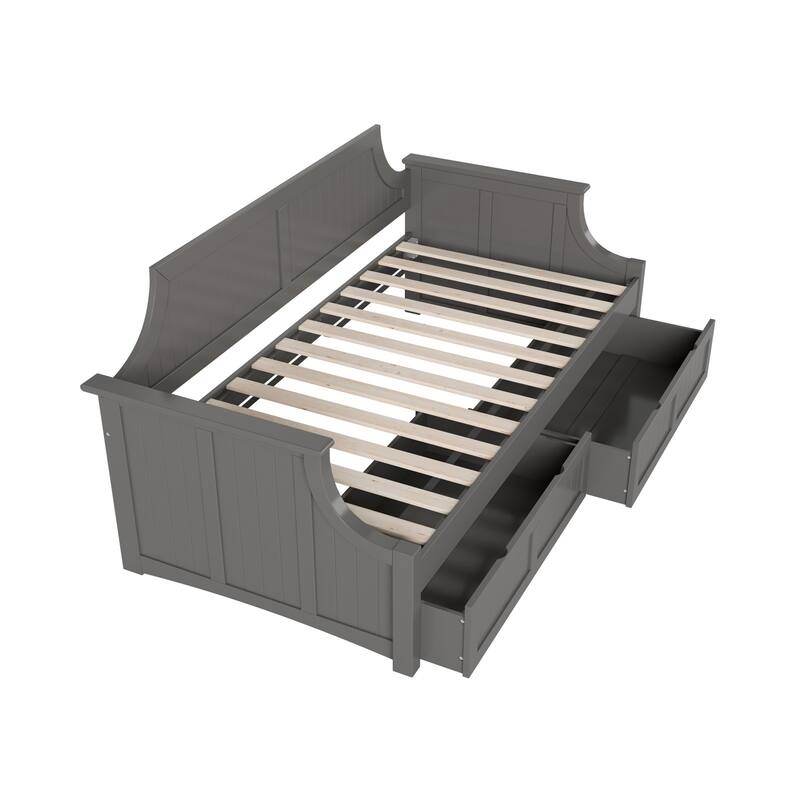 Seaside Style Daybed with Drawers - Twin Wood Daybed, White, Curved Back - 79.5" L