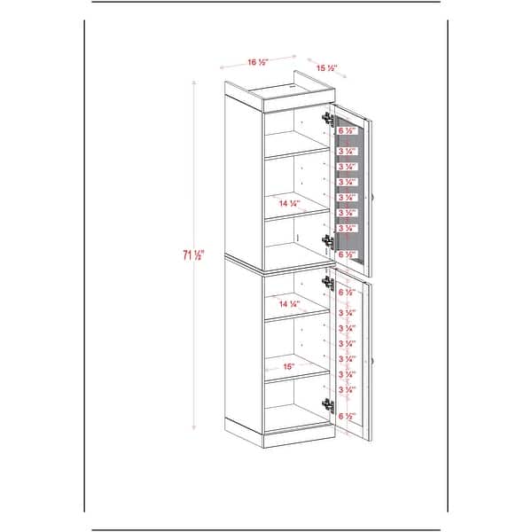 100% Solid Wood 16.5" Modular Kitchen Pantry Cabinet/Utility Storage with Solid Wood or Glass Doors by Palace Imports