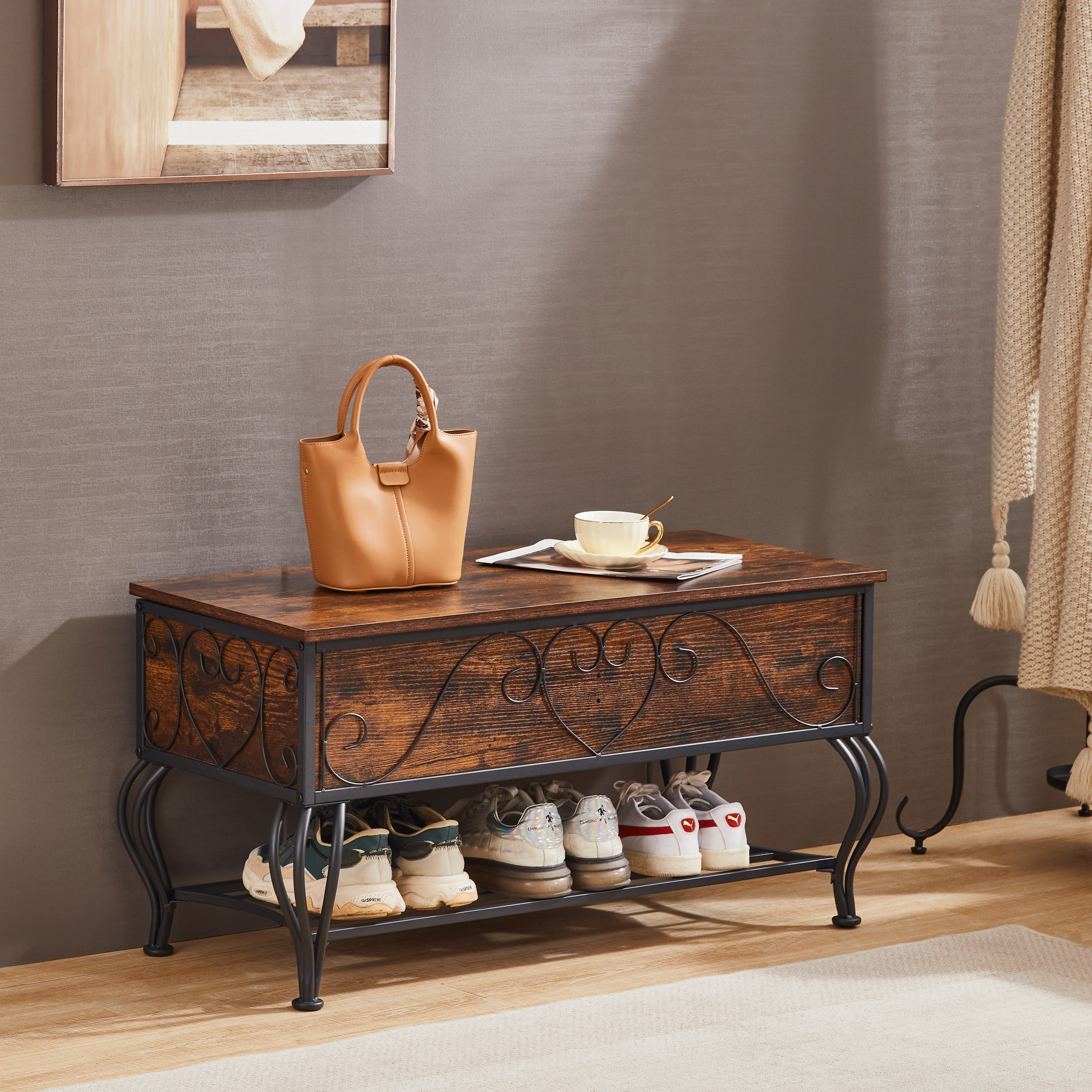 Wrought iron entryway on sale bench