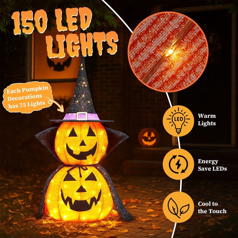 2PCS 3ft Halloween Collasipble Lighted Pumpkin Decoration
