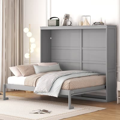 Queen Smart Murphy Bed with Tiered Storage Cabinet