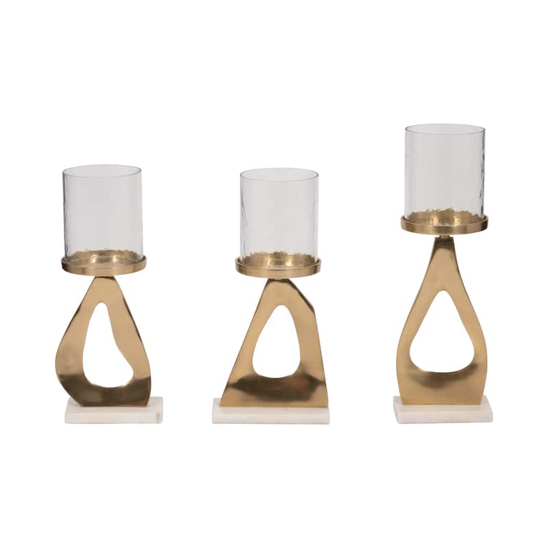 Candle Holders Set of 3 - Metal Marble Base, 13/15"