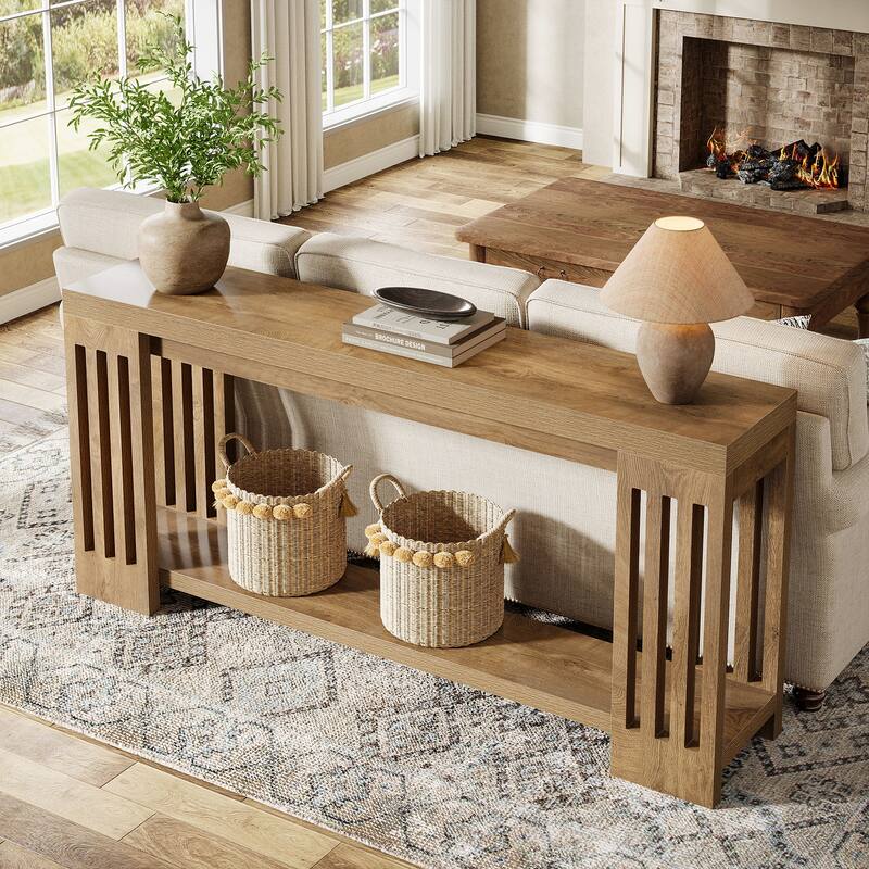 70.9-Inch Console Table, 2-Tier Sofa Table, Long Entryway Table for Living Room, Hallway, Entrance, Foyer