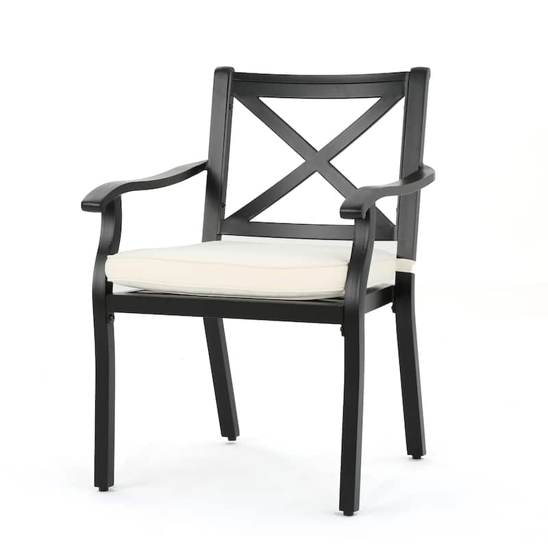 Roomfitters Outdoor Aluminum Armchairs with X-Back Design and Cushions, Black+Ivory