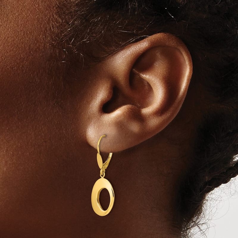 Curata 14k Yellow Gold Polished Circles Leverback Earrings - 32x11mm