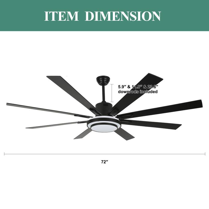Cusp Barn 72" LED Dimmable Ceiling Fan,Industrial Reversible Fan Light,6 Speeds Quiet DC Motor with Remote for Large Room/Space