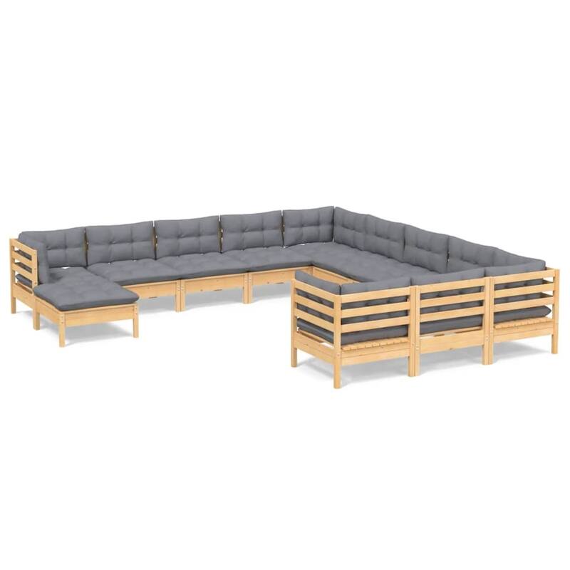 vidaXL Solid Pinewood Patio Lounge Set 12 Piece with Cushions Multi Colors