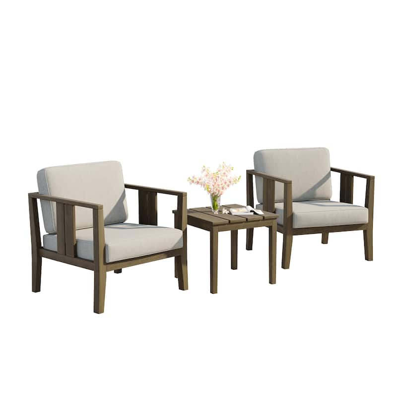 Uixe 3-piece Teak Solid Wood Outdoor Arm Chairs with Side Table Set