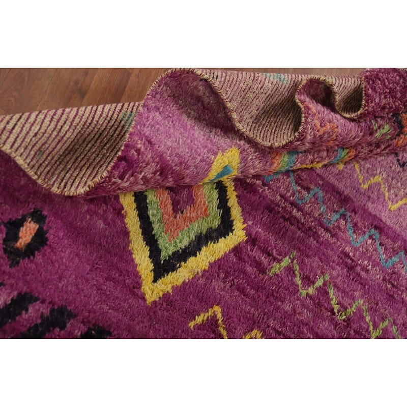 Purple Moroccan Oriental Area Rug Hand-Knotted Wool Carpet - 8'9" x 12'3"