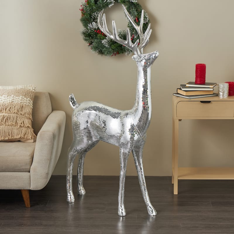 Fiberglass Reindeer Floor Christmas Sculpture with Mosaic Pattern - Silver or Copper - Roche River Decor
