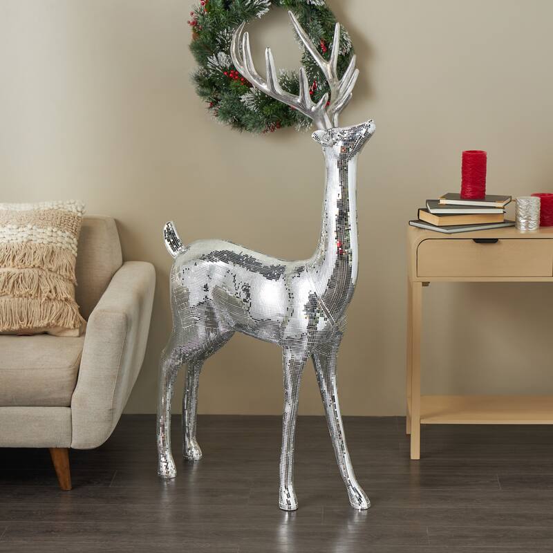 Silver or Copper Fiberglass Floor Reindeer Decorative Christmas Sculpture with Mosaic Pattern - Silver