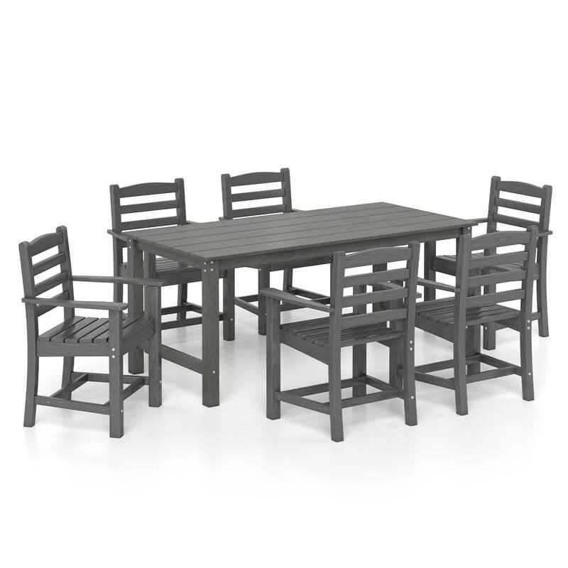 Gymax 7 PCS Outdoor Dining Table Set for 6 People Rectangle Table & 6