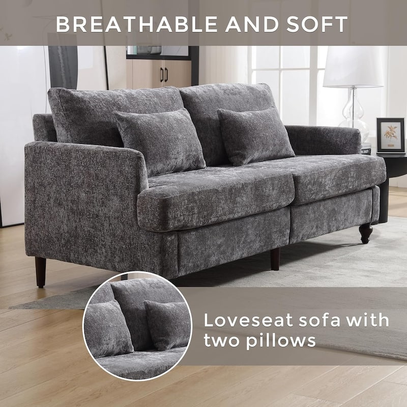 Roomfitters Chenille Loveseat Sofa, Mid-Century 2-Seat Upholstered Couch with Wooden Legs for Living Room