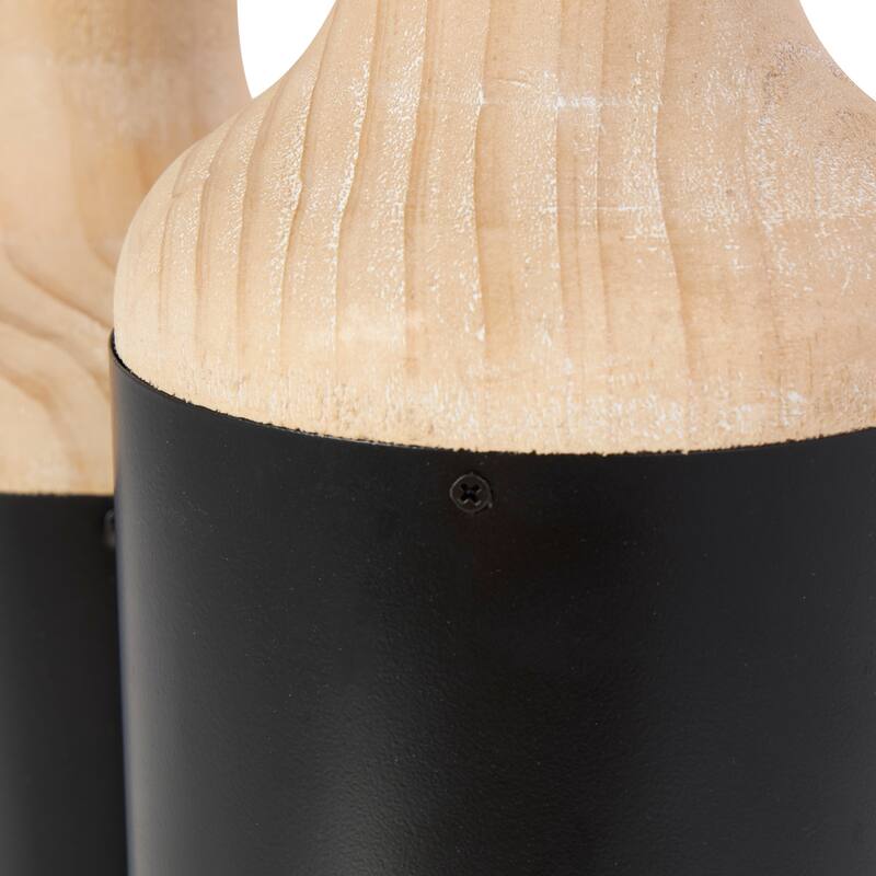 Black Wood Colorblock Decorative Vase with Light Brown Wood Tops (Set of 2)