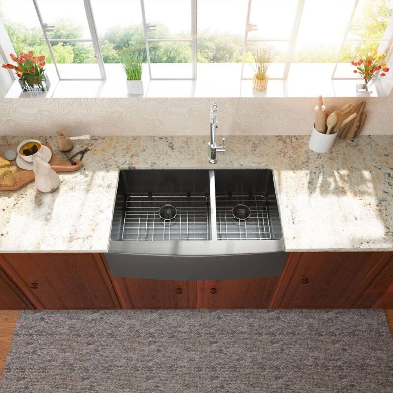 33inch Apron-Front Farmhouse Dual Bowl Stainless Steel Kitchen Sink