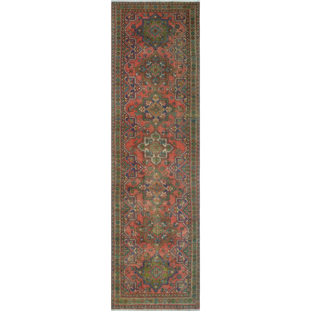 Noori Rug Fine Vintage Distressed Baxrom Rose/Blue Runner - 3'6" x 12'8"