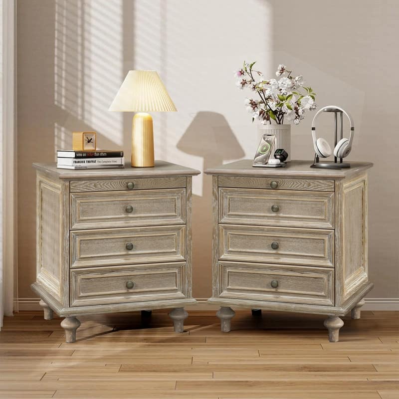 Traditional 3-Drawer Nightstands with Pull-Out Shelf and Solid Wood Legs