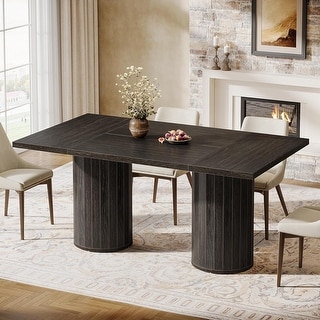63 Inches Black Engineered Wood Dining Table, Modern Kitchen Table for ...