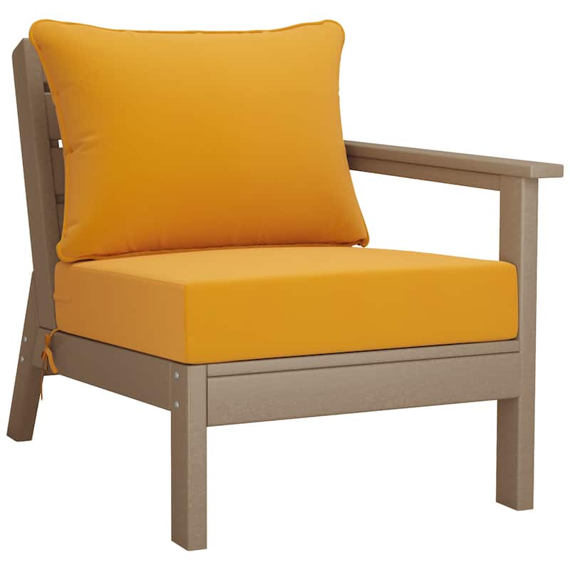 Birchwood All Weather HDPE Outdoor Patio Deep Seating Weathered Wood Right Arm Facing Chair With Cushions (1-Piece)